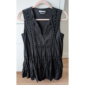 European Black Mini Dress with Eyelet Details